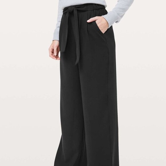 Lululemon Noir Pant *Woven Black Wide Leg Tie Waist Pants- Size 2 - Picture 2 of 14